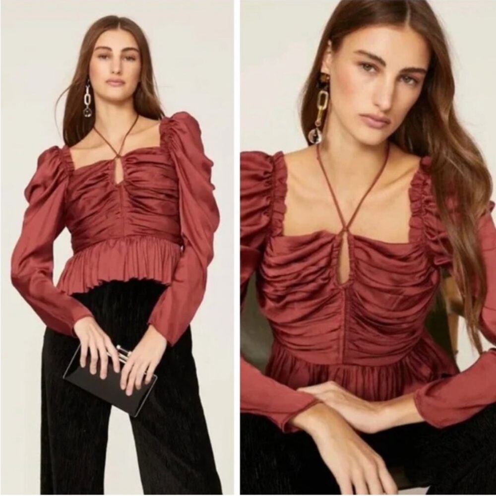 Ulla Johnson Mirelle Ruched Satin Top Desert
Rose Long Sleeve Women's Size 2